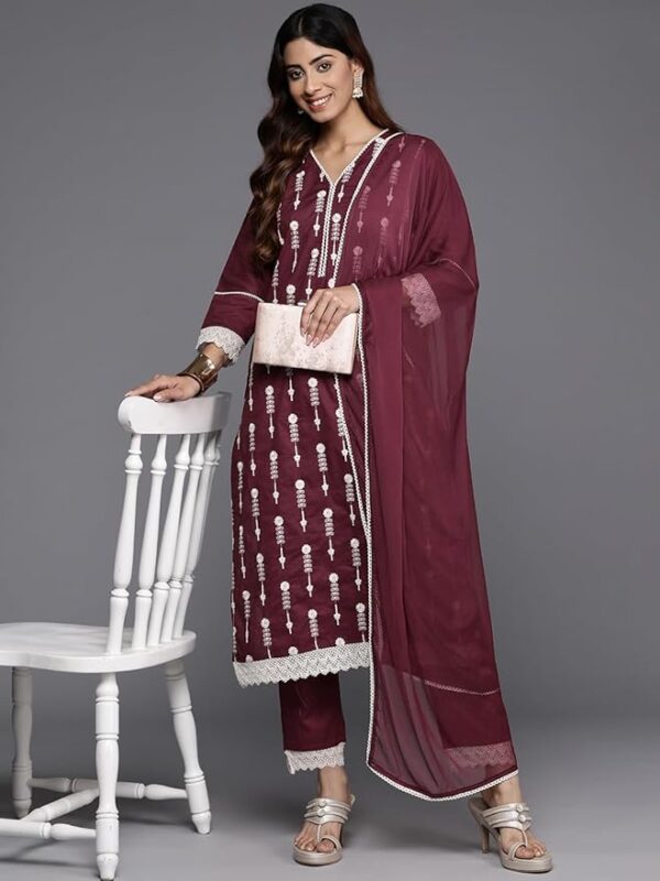 Cotton Floral Regular Kurta Set - Varanga front view