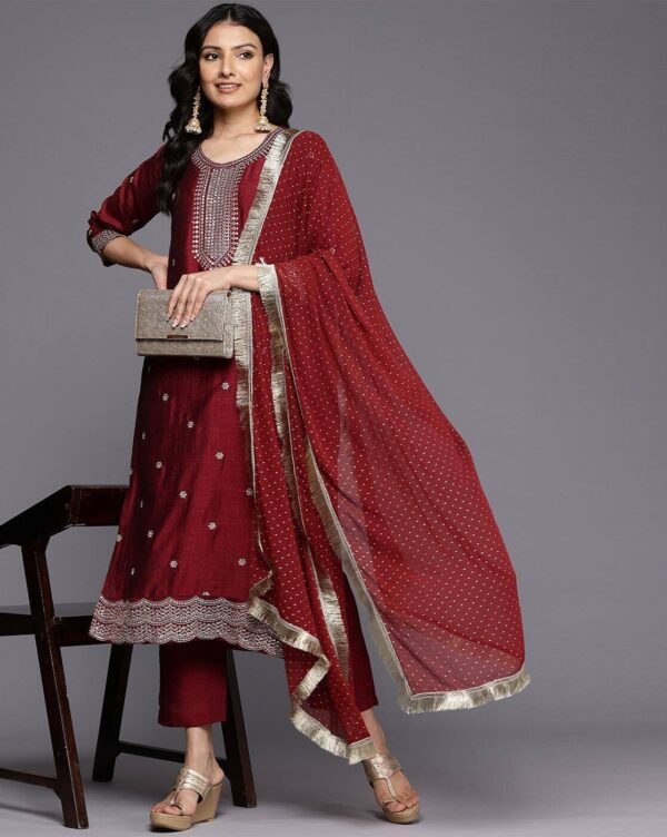 Embroidered Kurta and Pant with Dupatta (Set of 3) - Varanga full view