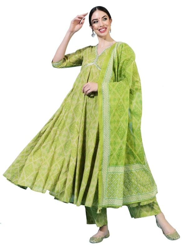 Gulmohar Jaipur Green Anarkali kurta set for women