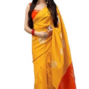 Anjaneya Sarees Woven Banarasi Silk Blend Yellow Saree