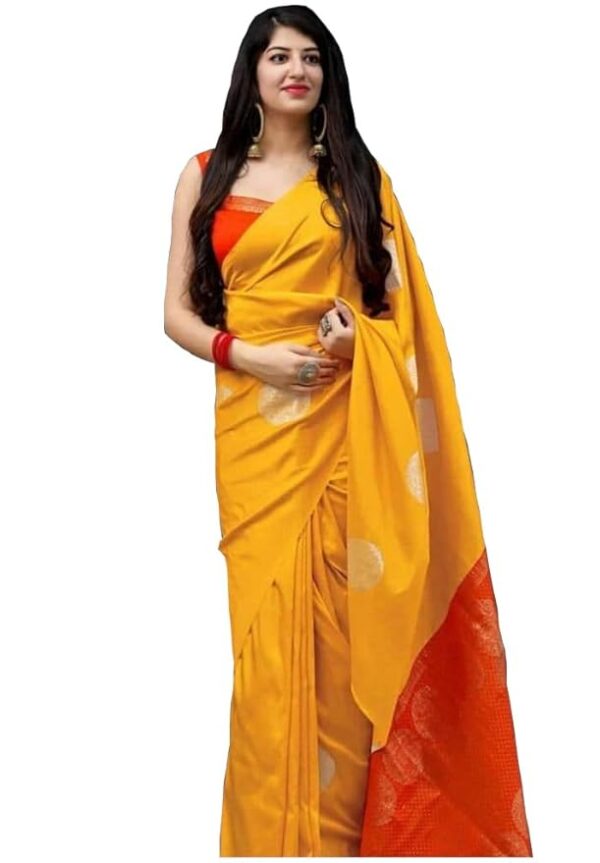 Anjaneya Sarees Woven Banarasi Silk Blend Yellow Saree