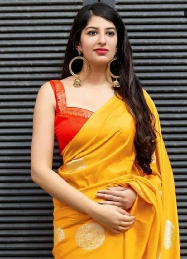 Anjaneya Sarees Woven Banarasi Silk Blend Yellow Saree