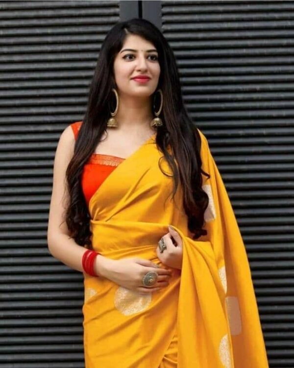 Anjaneya Sarees Woven Banarasi Silk Blend Yellow Saree