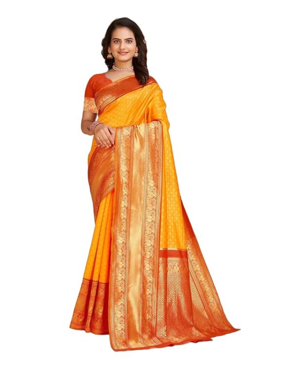 Anjaneya Sarees Woven Banarasi Silk Blend Yellow