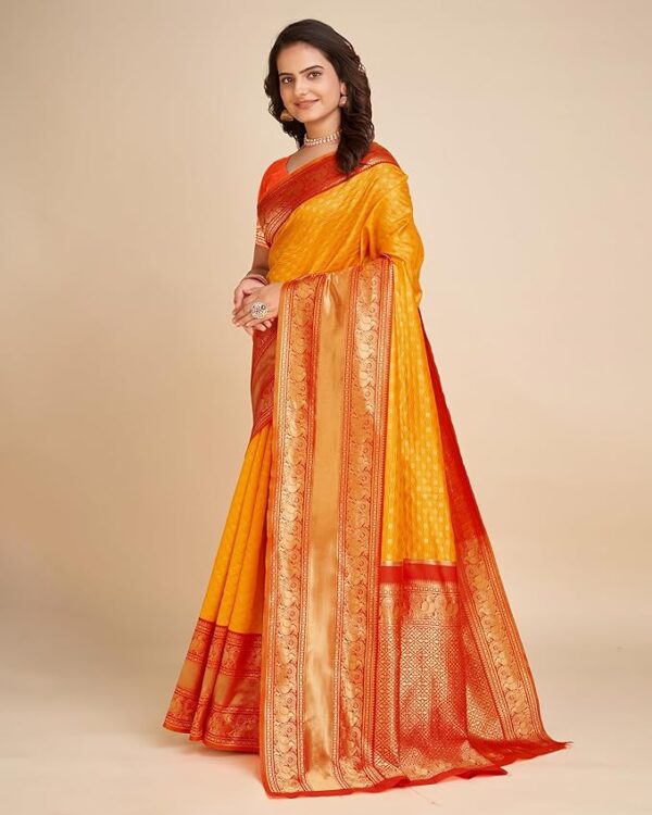 Anjaneya Sarees Woven Banarasi Silk Blend Yellow