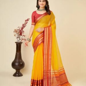 Anjaneya Sarees Woven Bollywood Cotton Silk Saree Yellow