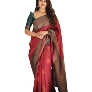 Anjaneya Sarees Woven Kanjivaram Silk Blend Maroon Saree