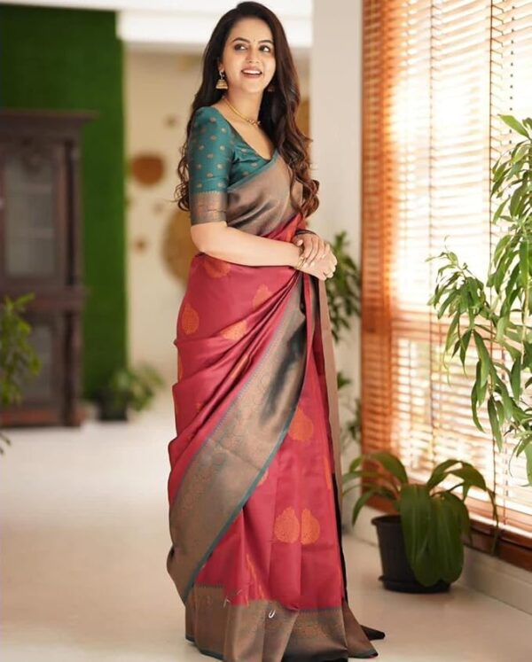 Anjaneya Sarees Woven Kanjivaram Silk Blend Maroon Saree
