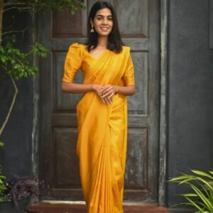 Anjaneya Sarees Yellow Woven Banarasi Silk Blend Saree