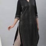 Aurelia Black Zari Woven Festive Kurti under 800