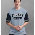 BULLMER Grey Cotton Front and Back Typography Oversized T-Shirt 2XL