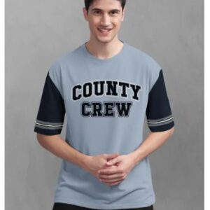 BULLMER Grey Cotton Front and Back Typography Oversized T-Shirt 2XL