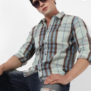 Campus Sutra Mens Tartan Plaid Dark Green Shirt