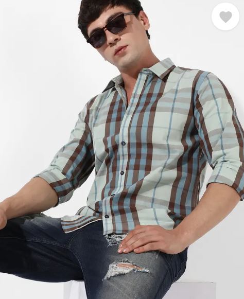 Campus Sutra Mens Tartan Plaid Dark Green Shirt