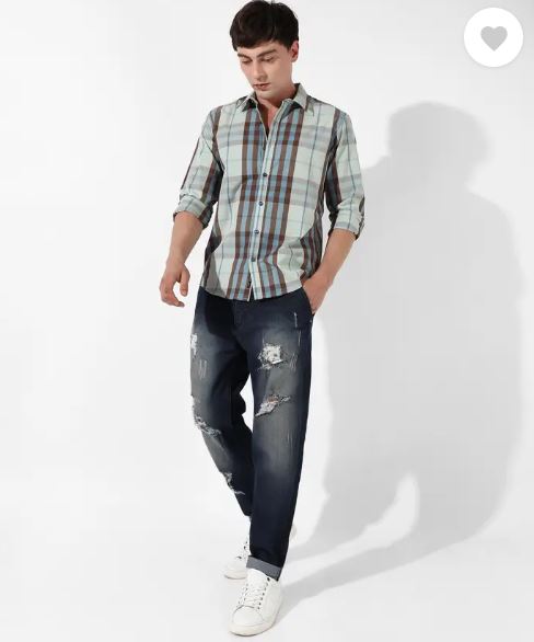 Campus Sutra Mens Tartan Plaid Dark Green Shirt