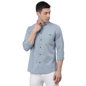 Dennis Lingo Men Blue Slim Fit Opaque Cotton Casual Shirt