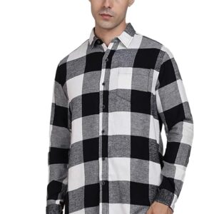 Dennis Lingo White & Black Cotton Slim Fit Checks Shirt