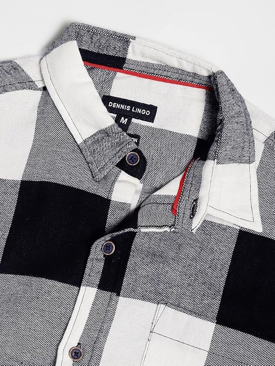 Dennis Lingo White & Black Cotton Slim Fit Checks Shirt