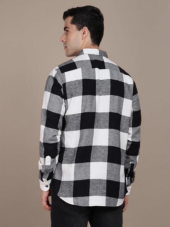 Dennis Lingo White & Black Cotton Slim Fit Checks Shirt