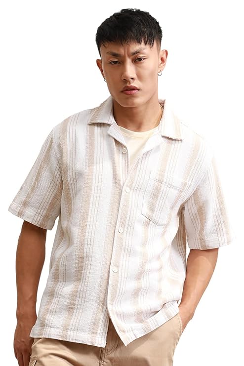 HUBBERHOLME Men Striped Regular Fit Shirt with Patch Pocket