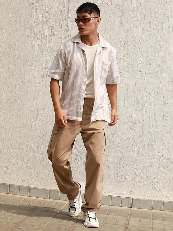 HUBBERHOLME Men Striped Regular Fit Shirt with Patch Pocket