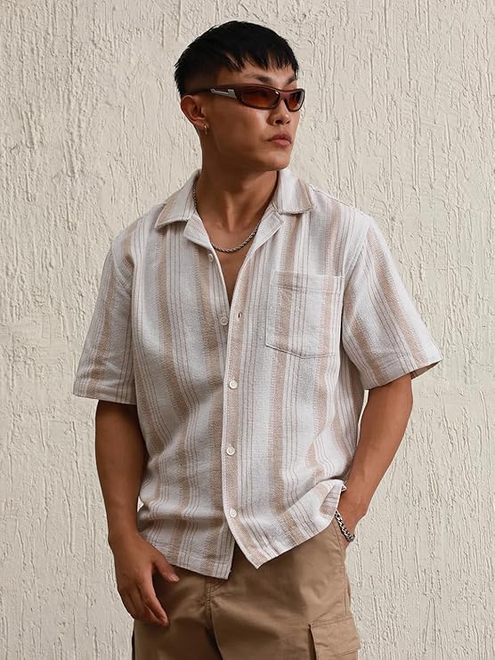 HUBBERHOLME Men Striped Regular Fit Shirt with Patch Pocket