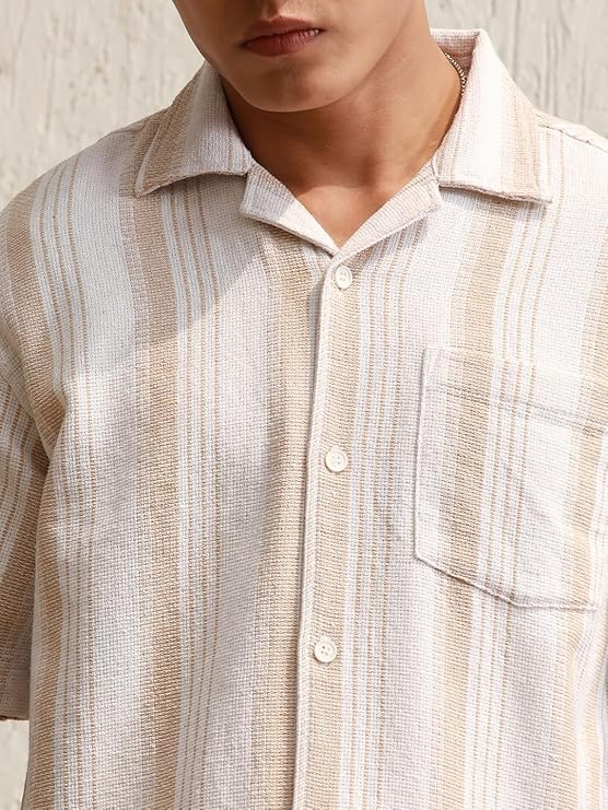HUBBERHOLME Men Striped Regular Fit Shirt with Patch Pocket