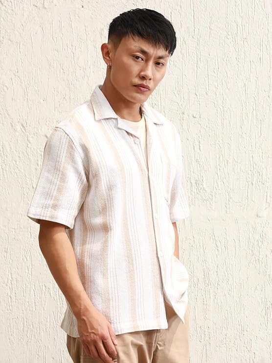 HUBBERHOLME Men Striped Regular Fit Shirt with Patch Pocket