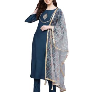 JAIPUR KURTI Placement-Embroidered Straight Kurta (Set of 3)