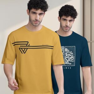 Men’s Cotton Oversized Mustard Crew Neck T-Shirt Pack of 2