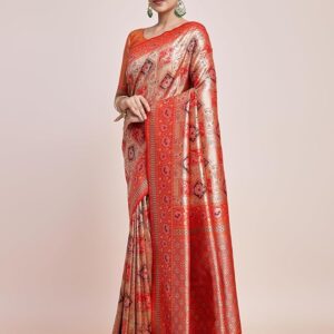 Monjolika Fashion Gold and Silver Zari Woven Work Silk Saree