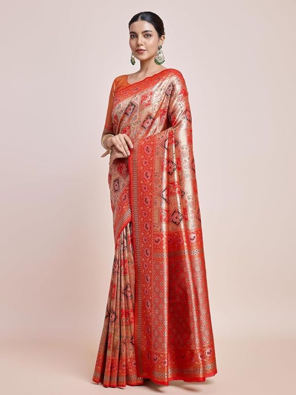 Monjolika Fashion Gold and Silver Zari Woven Work Silk Saree