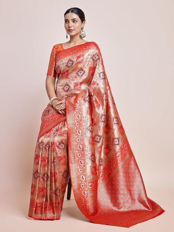 Monjolika Fashion Gold and Silver Zari Woven Work Silk Saree