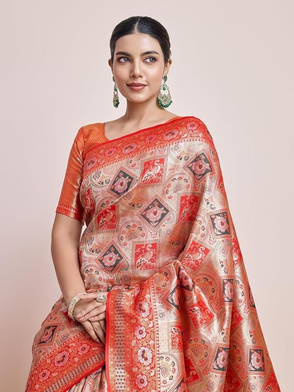 Monjolika Fashion Gold and Silver Zari Woven Work Silk Saree