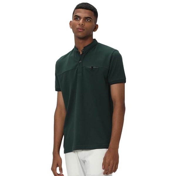 Mufti Mandarin Collar Slim Fit Pure Cotton T-shirt Green