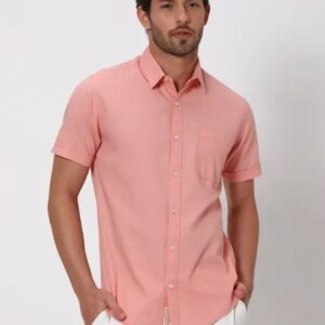 Mufti Twill Slim Fit Cotton Casual Pink Shirt