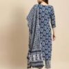 Prakhya Blue Printed Kurta with Palazzos and Dupatta – Cotton Blend Mirror Work Ethnic Set