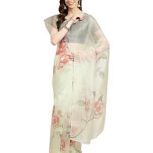 Rajnandini Pista Green Organza Digital Floral Printed Traditional Saree