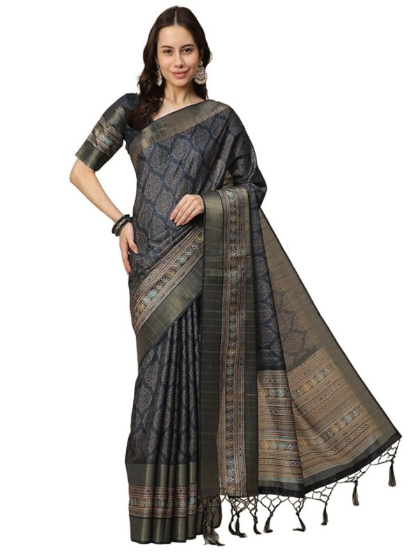 RATAN Women's Printed Art Silk Saree with Unstitched Blouse Piece