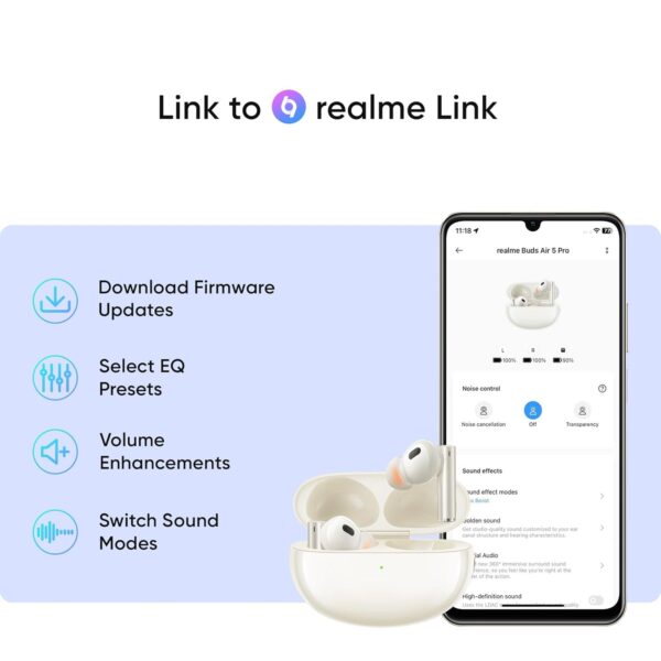 Realme Buds Air 5 Pro 50dB ANC 360 Spatial Audio 40 hours Playback