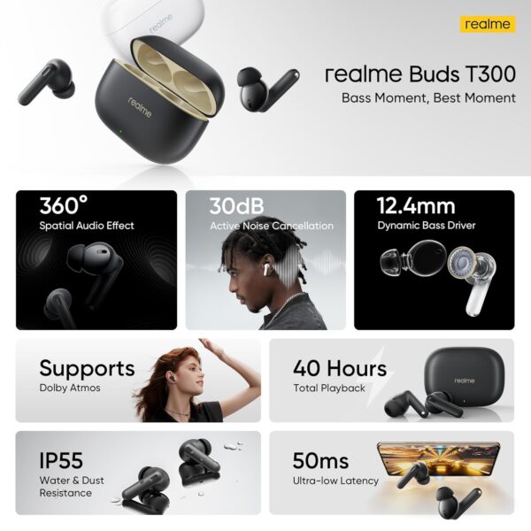 realme Buds T300 30dB ANC 40H Battery