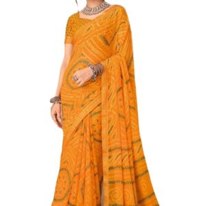 REBOOT FASHIONS Bandhani Chiffon Unstitched Chiffon Blouse Piece