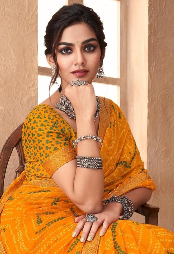 REBOOT FASHIONS Bandhani Chiffon Unstitched Chiffon Blouse Piece