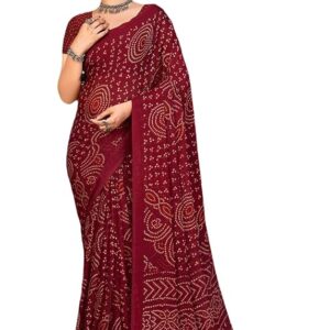 Reboot Fashions Bandhani Pure Chiffon Bandhani Saree Red