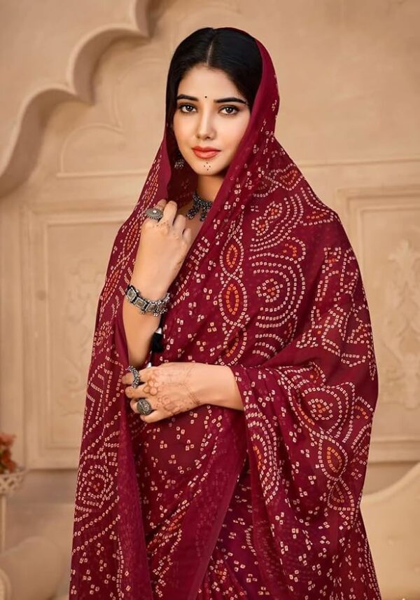 Reboot Fashions Bandhani Pure Chiffon Bandhani Saree Red