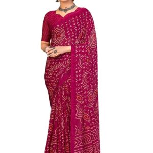 Reboot Fashions Chiffon Bandhani Geometric Printed Saree Red