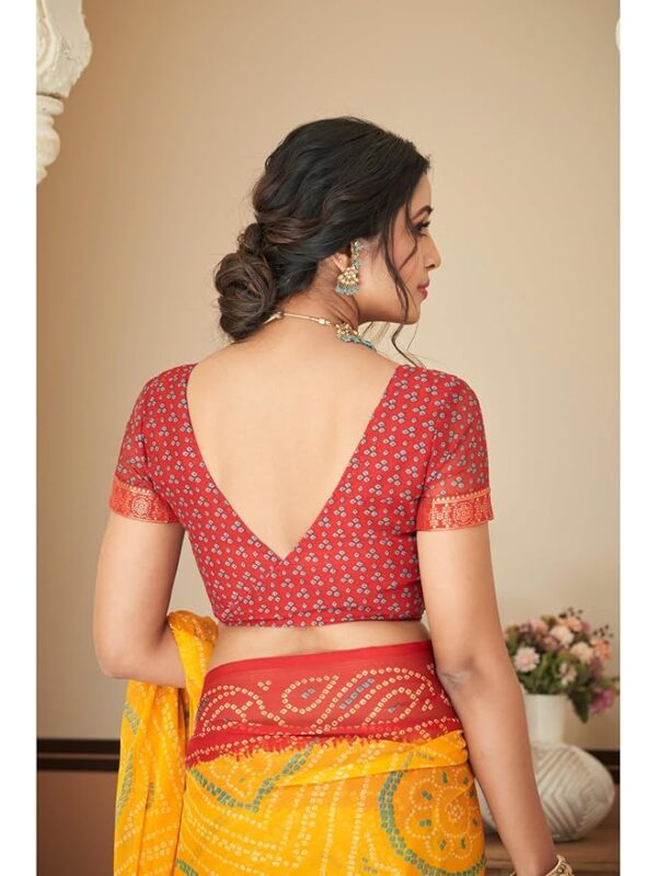 REBOOT FASHIONS Printed Bandhani Chiffon Saree Mustard With Blouse Piece