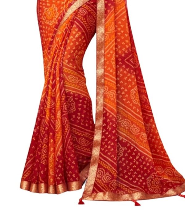 REBOOT FASHIONS Printed Bandhani Chiffon Saree Orange With Blouse Piece