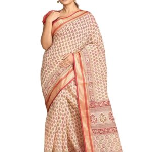 Saranee Beige & Maroon Floral Zari Saree