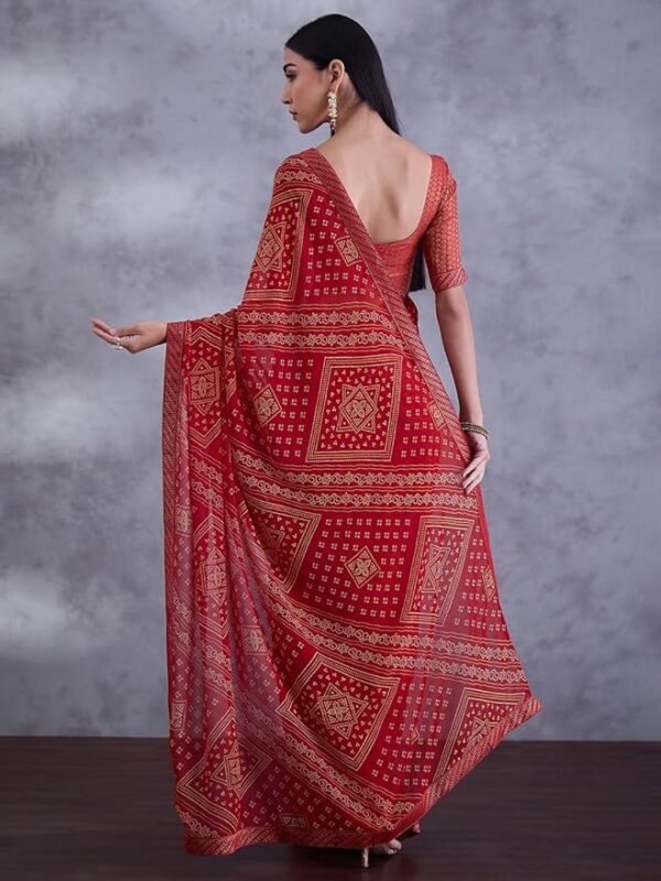 Saree mall Bandhani Printed Embellished Saree With Blouse Piece Red